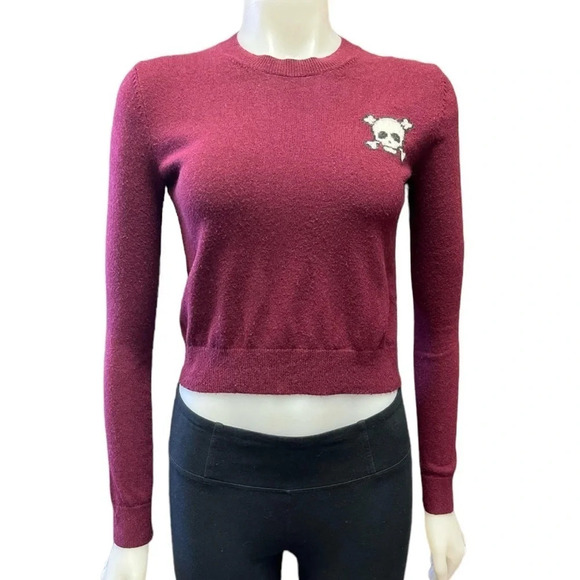 Artizia Sunday Best  Wool Blend Burgundy Skull Knit Sweater Size XS - Picture 1 of 11